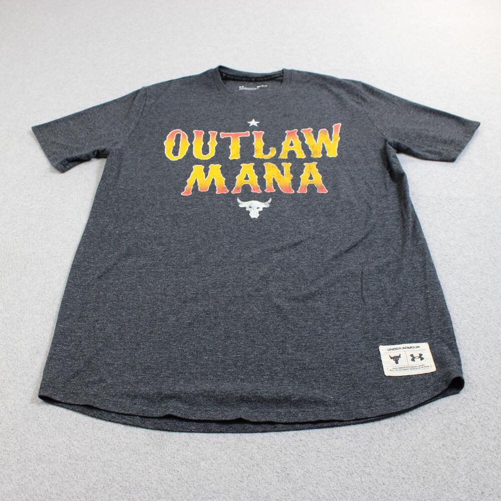 Under Armour Project Rock Shirt Mens Medium Gray Outlaw Mana Graphic Training